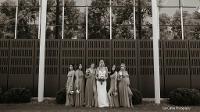 Bridal party in front of Gorecki Alumni Center