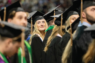 Student at commencement ceremony