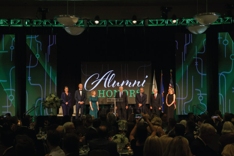 Alumni Honors recipients on stage
