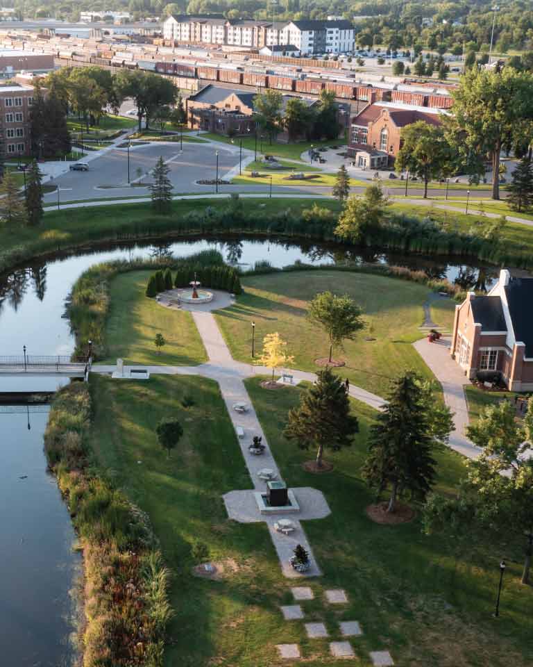 flyover image of campus