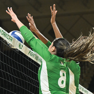 Volleyball players blocking