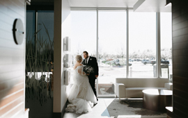 Bride and Groom in Gorecki Lobby