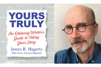 Yours Truly Book Cover next to photo of James Hagerty