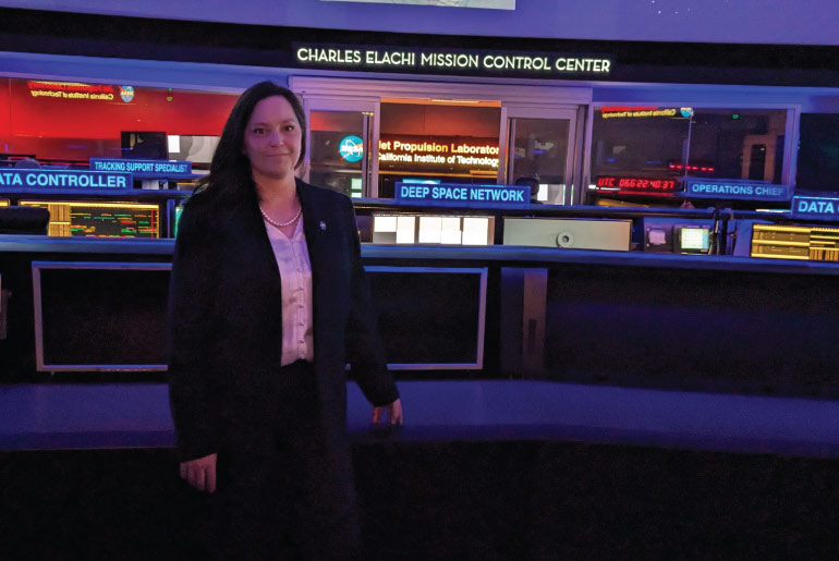Charity Weeden in NASA Mission Control Center