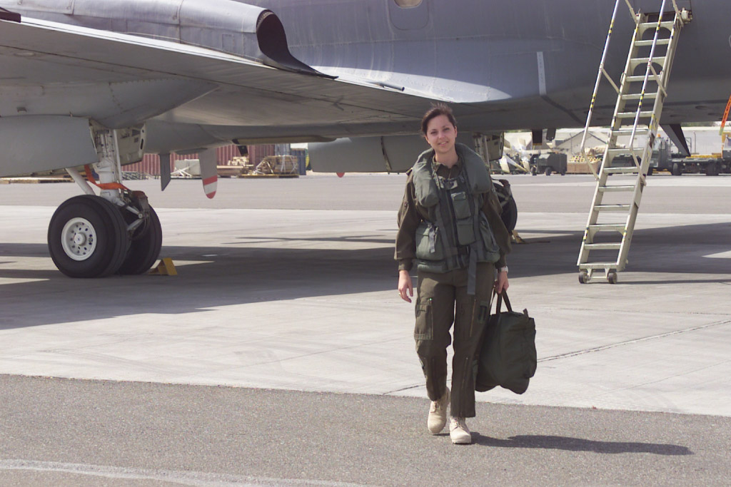 Charity Weeden in her RAF flightsuit