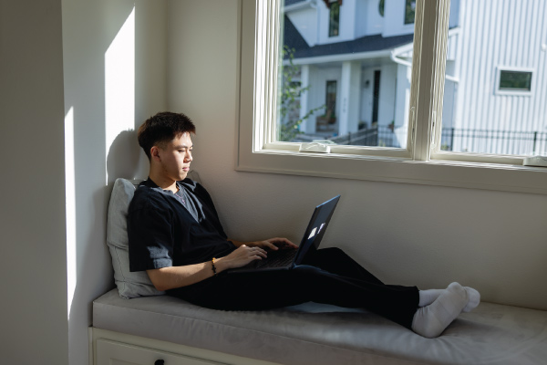 student working online