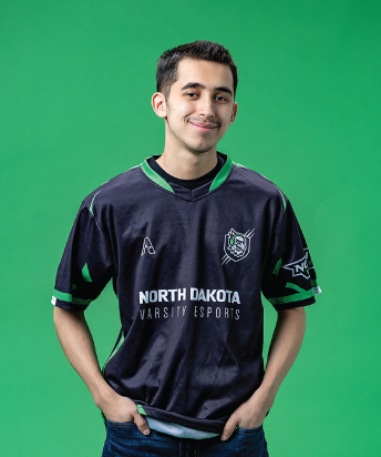 person on green background wearing e-sports jersey
