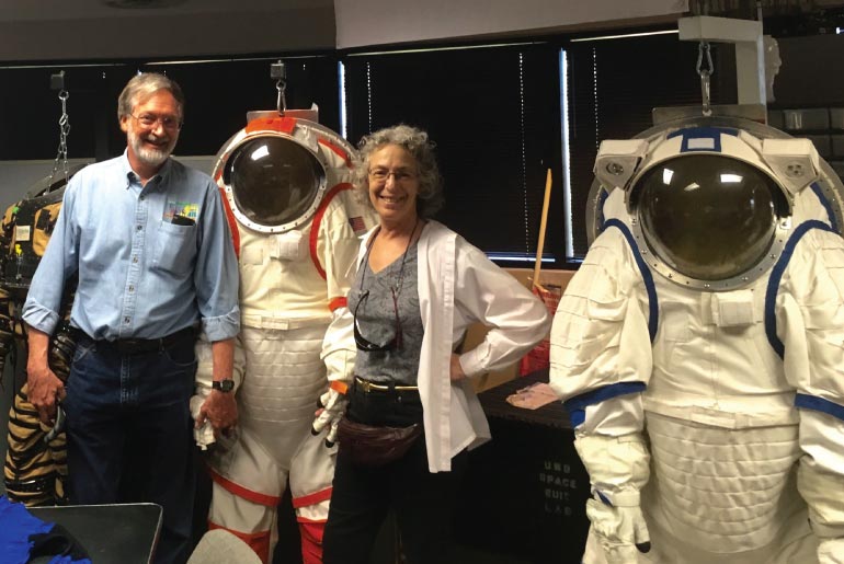 Dan and Jo Nieuwsma with spacesuits