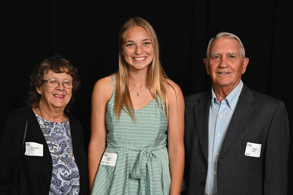pete and eunice kuhn with a scholarship recipient